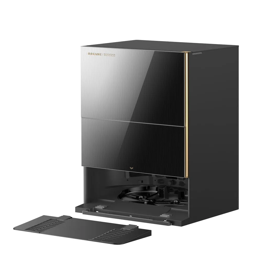Absaugstation reinigen, Dreame PowerDock mit geöffneter Waschrampe