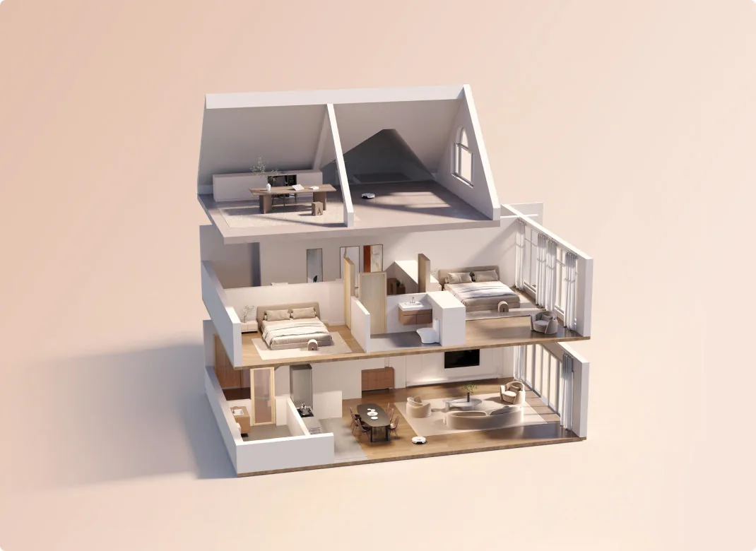 Saugroboter App Funktionen: 3D-Karte der Wohnung mit mehreren Etagen