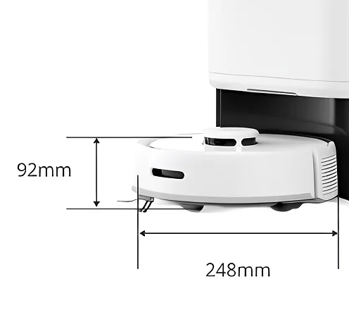 Saugroboter für WG Zimmer: SwitchBot K10+ mit Maßen 24,8 cm Durchmesser und 9,2 cm Höhe
