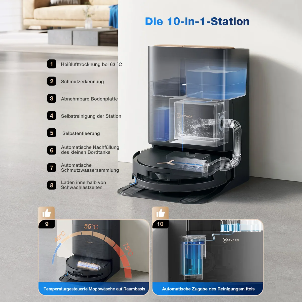 Ecovacs Deebot X9 Pro Omni: 10-in-1 Station mit Heißwasser Moppwäsche